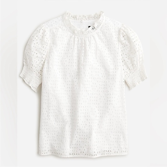 J. Crew Smocked puff sleeve top in eyelet BQ183 White XS - Picture 1 of 6